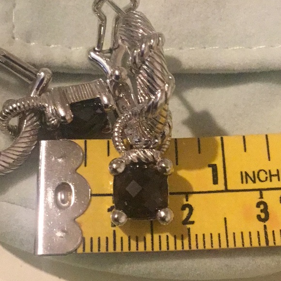 Vintage Judith Ripka Hoop Earrings With Natural Cushion Cut Smoky Quartz Charms - Picture 13 of 15